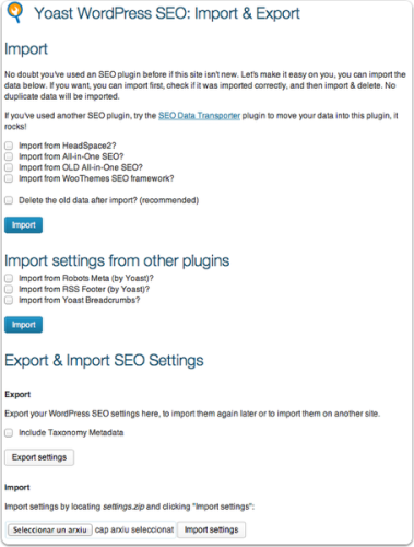 8 import-Export worspress seo
