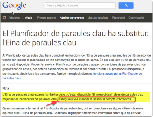 El Nou Planificador Adwords