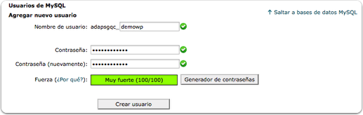 Crea usuari MySQL cPanel