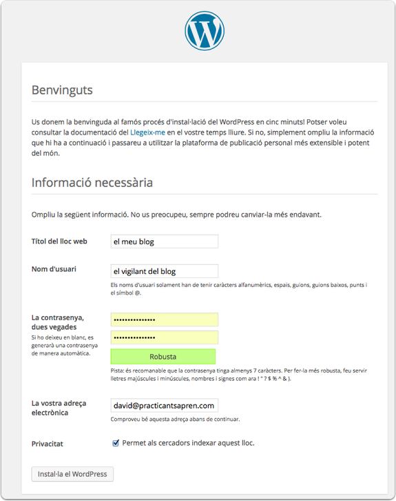 script d'Instal-lacio del WordPress