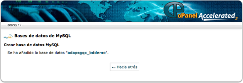 crea MySQL cPanel amb èxit