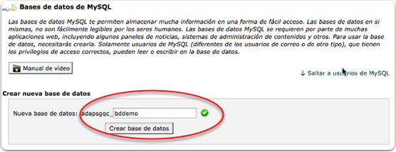 crea MySQL cPanel