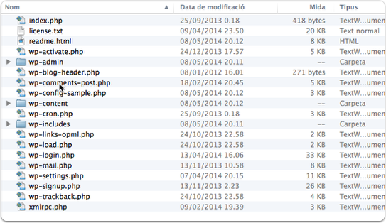 fitxers wordpress descomprimits